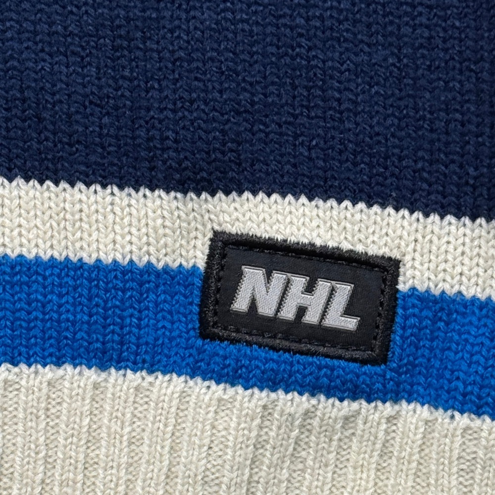 Ilanco NHL Winnipeg Jets Knit Sweater Mens S Cream Blue Quarter Zip Hockey Logo - Picture 5 of 6